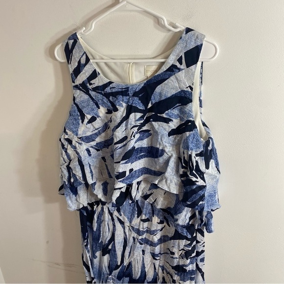 Chico’s Palm Print Maxi Dress Sz 2 Large Blue White Sleeveless Beach Vacation - Picture 4 of 9